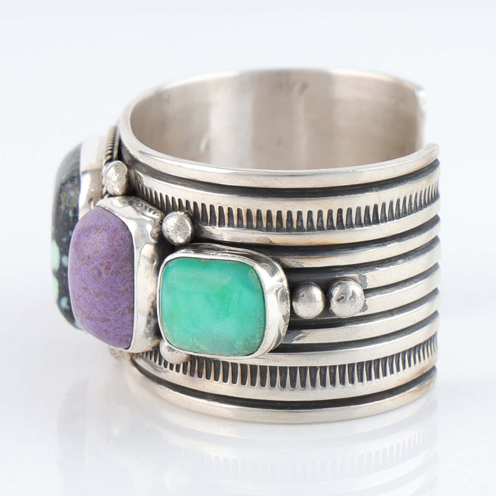 Angel Wing Turquoise, Sugilite and Chrysoprase Cuff Bracelet