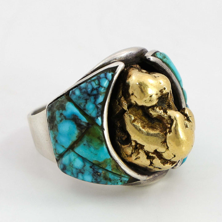 Gold Nugget and Turquoise Ring