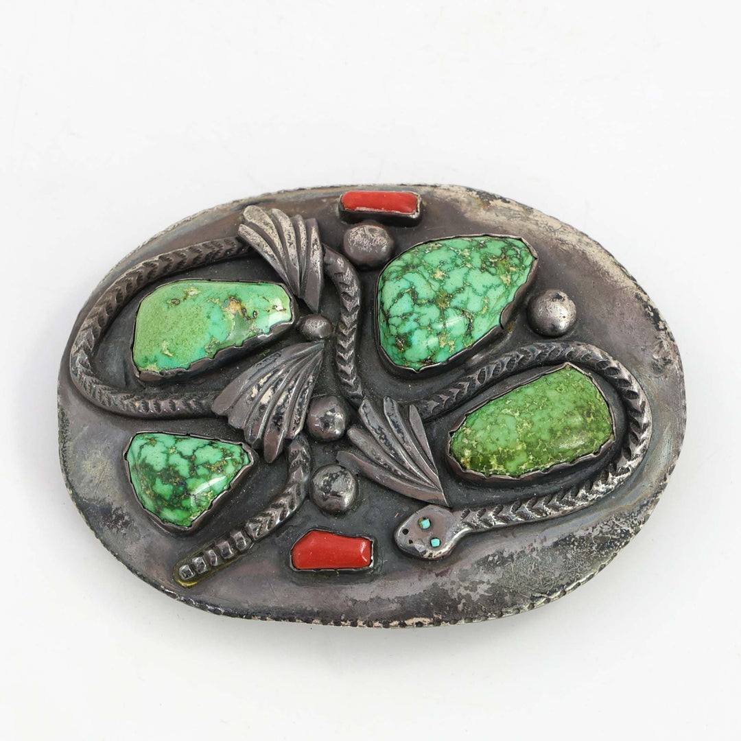 Turquoise and Coral Snake Buckle