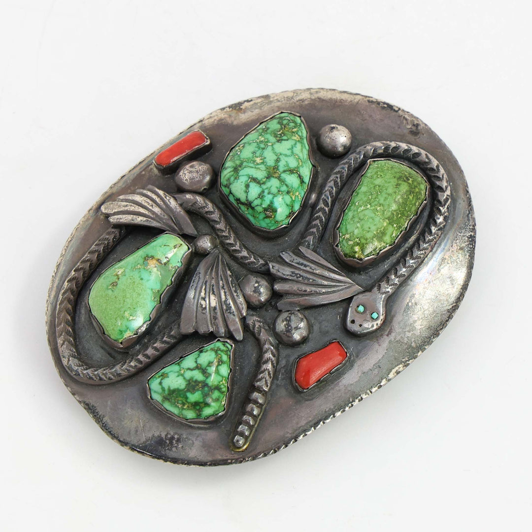 Turquoise and Coral Snake Buckle