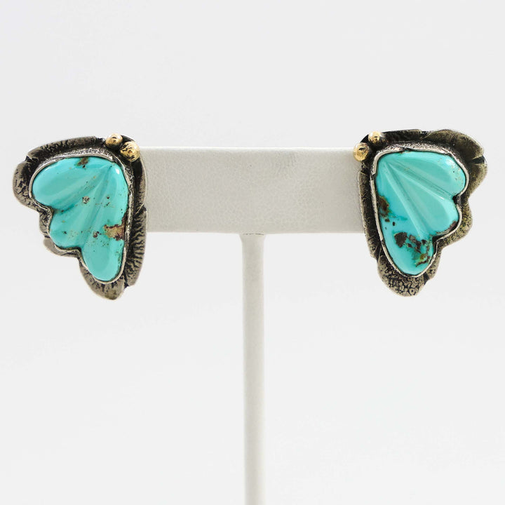 Gold and Turquoise Leaf Earrings