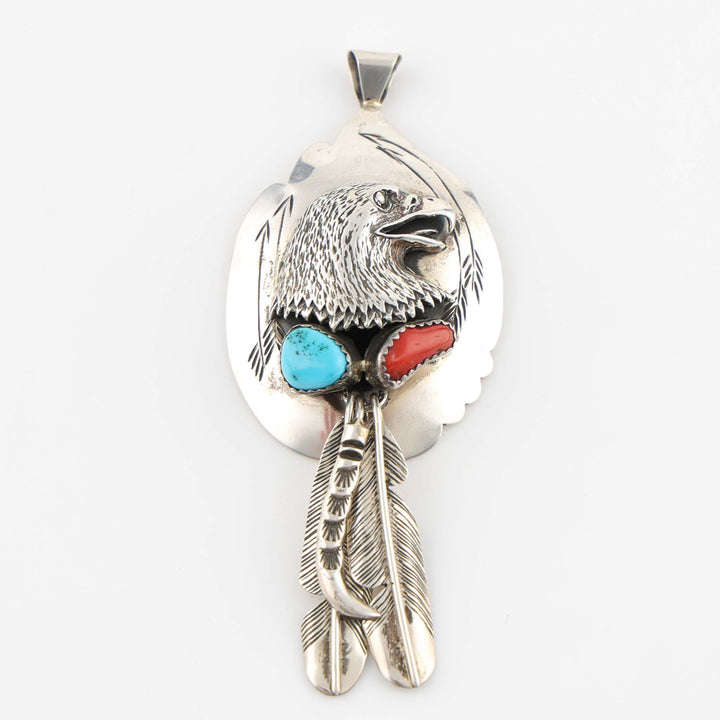 Turquoise and Coral Eagle Pendant