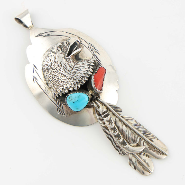 Turquoise and Coral Eagle Pendant