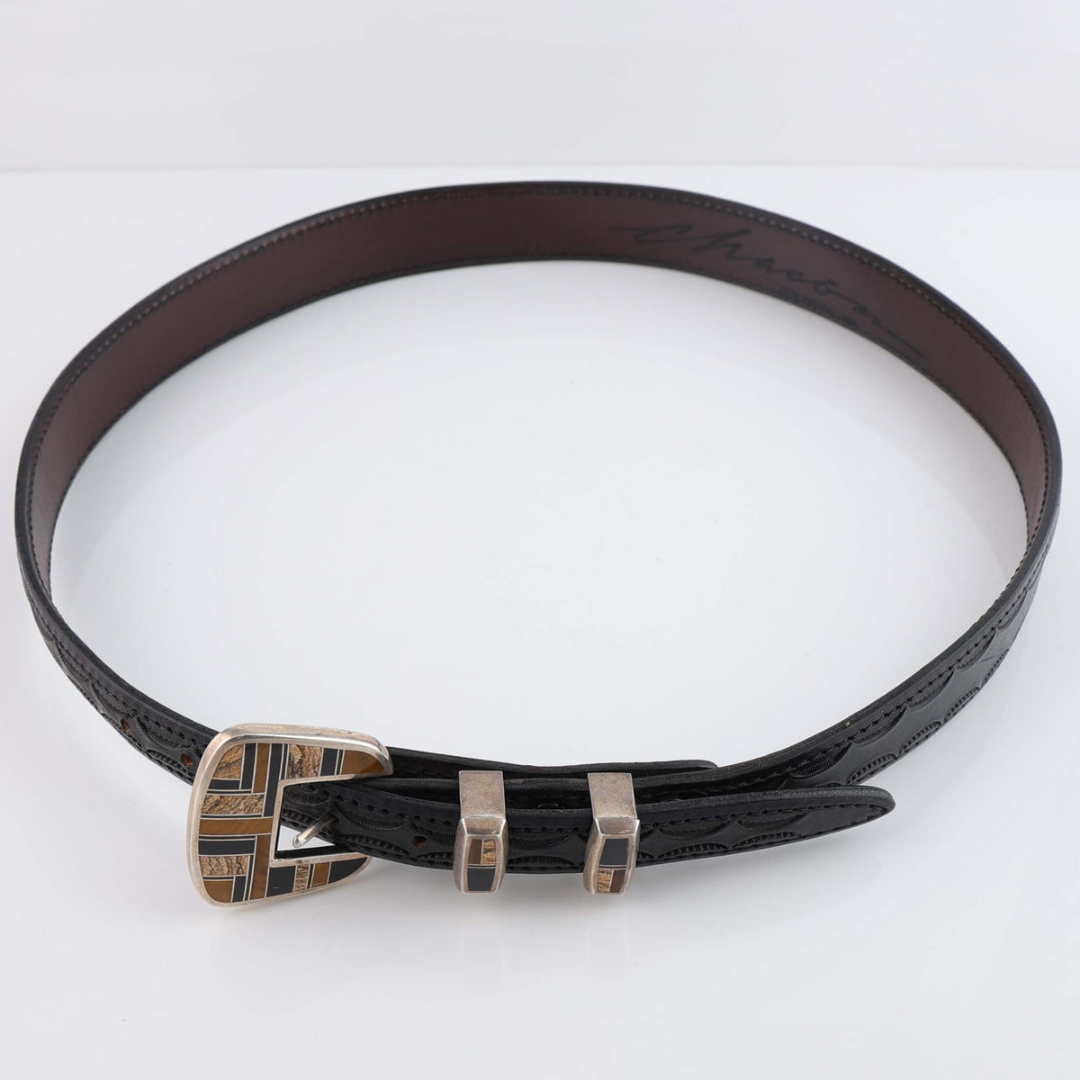 1990s Navajo Native Earth Inlay Ranger Buckle Set by Tim Charley