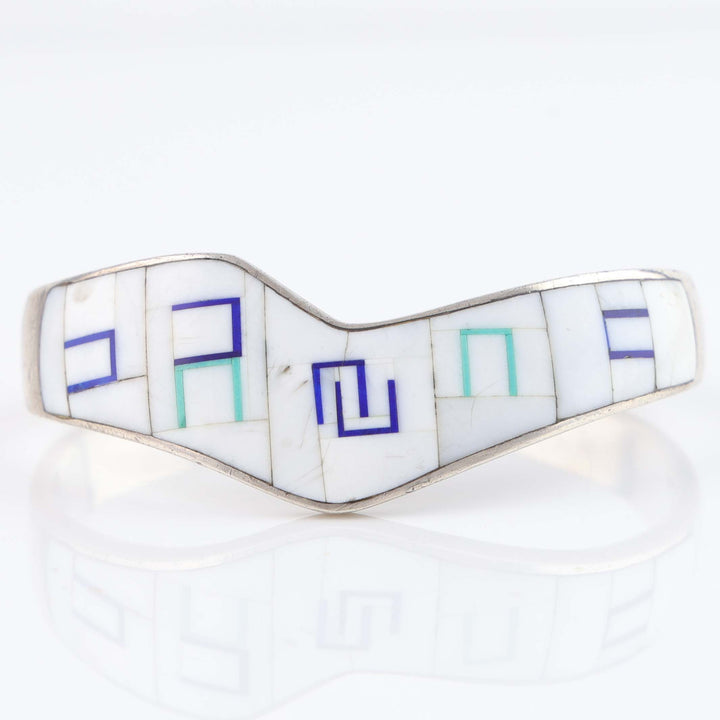 1990s White Shell, Lapis and Turquoise Inlay Cuff