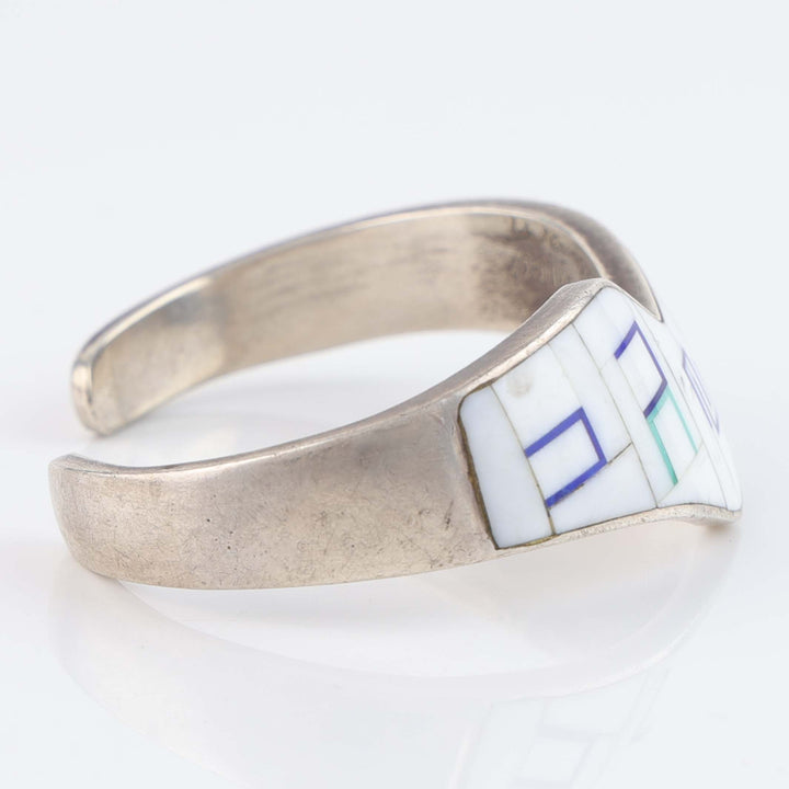 1990s White Shell, Lapis and Turquoise Inlay Cuff