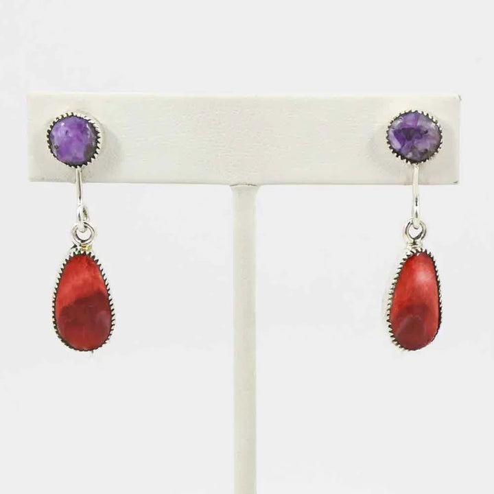 Charoite and Spiny Oyster Shell Earrings