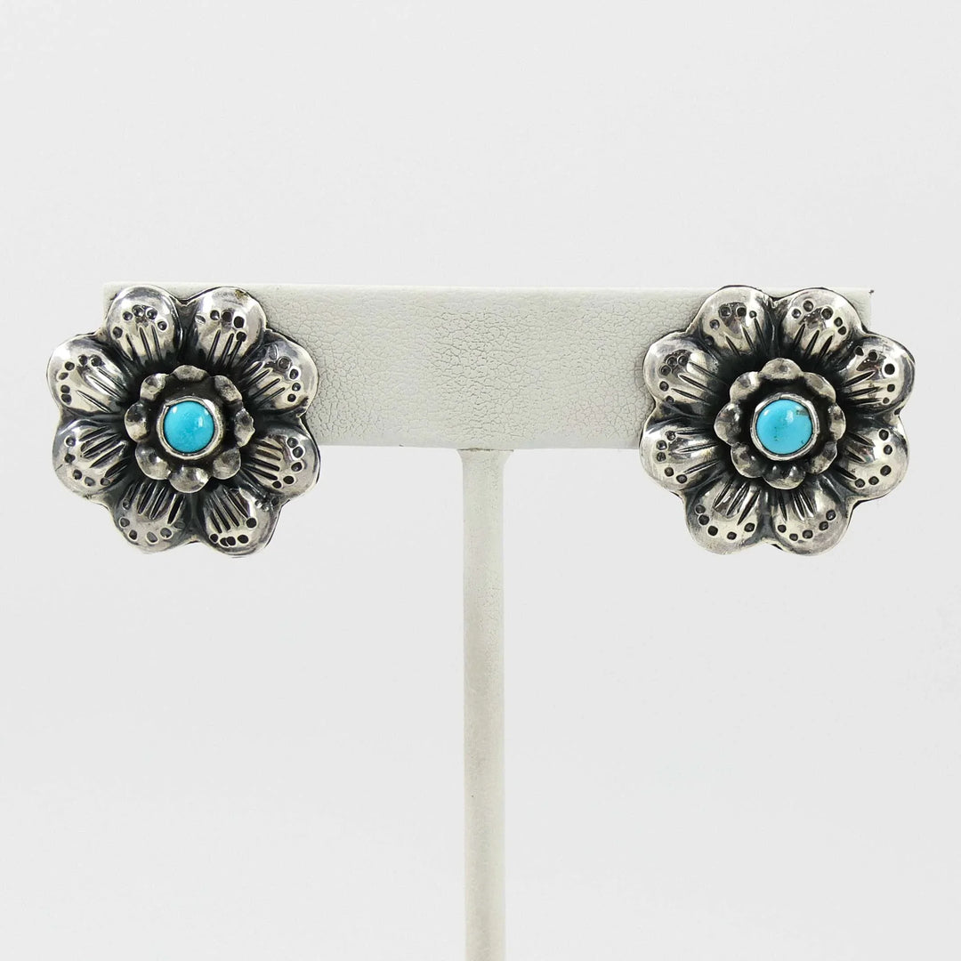 Turquoise Flower Clip Earrings