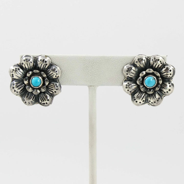 Turquoise Flower Clip Earrings