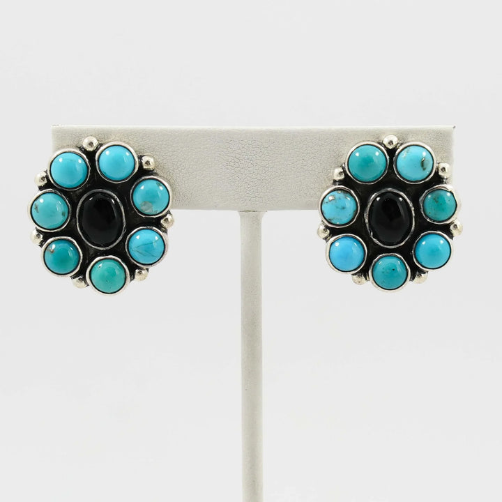 Turquoise and Onyx Clip Earrings