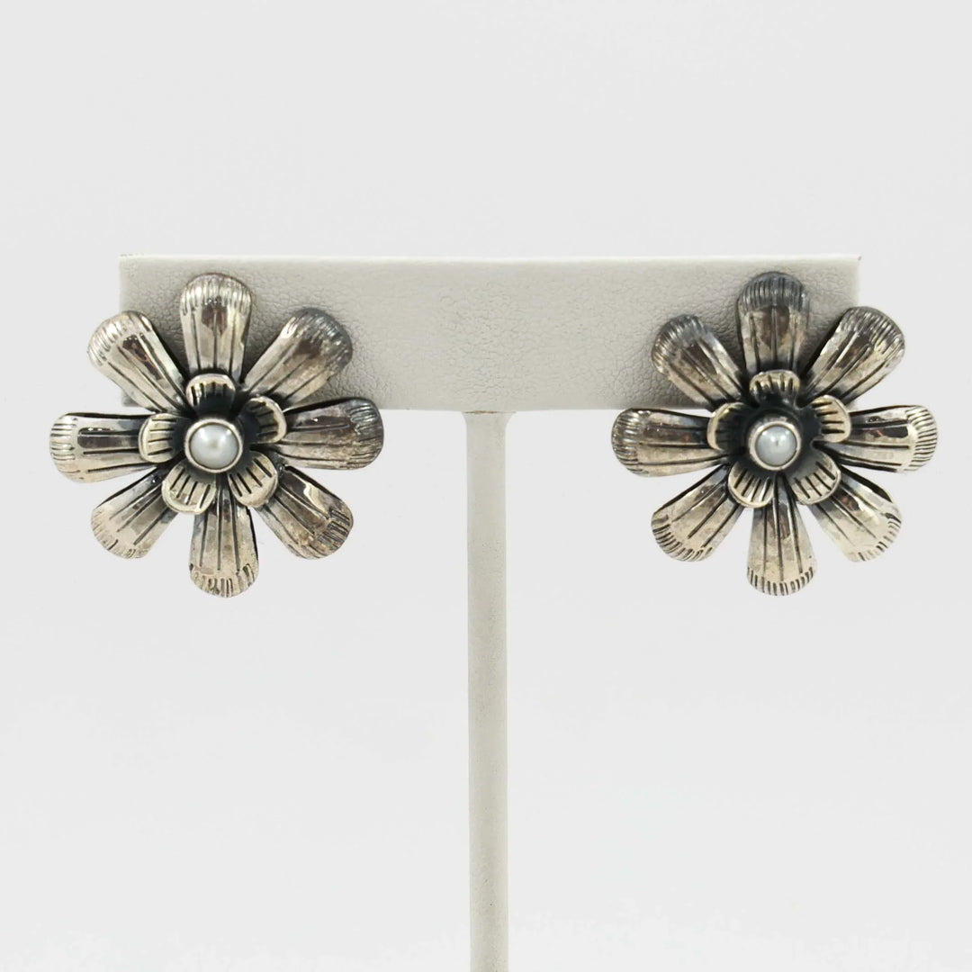 Pearl Flower Clip Earrings
