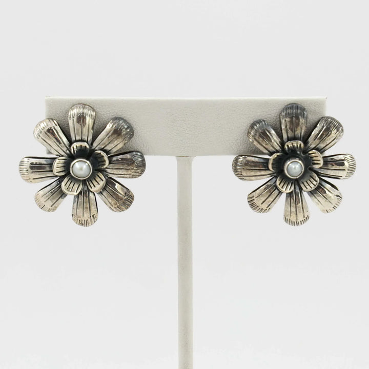 Pearl Flower Clip Earrings