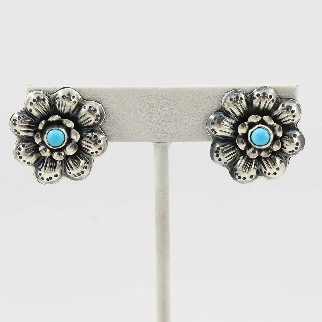 Turquoise Flower Clip Earrings