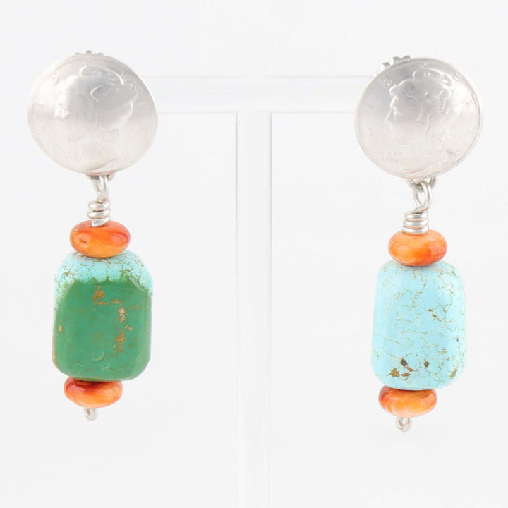 Turquoise and Spiny Oyster Earrings