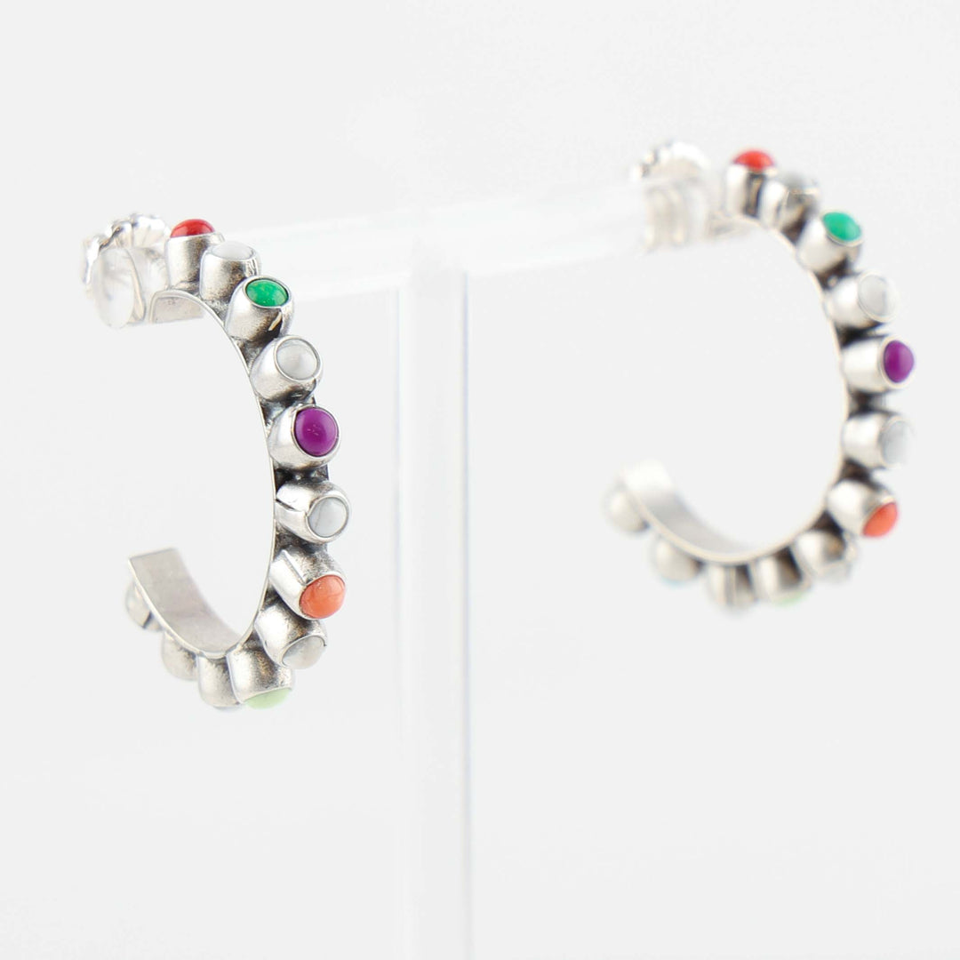 Multi-Stone Hoop Earrings