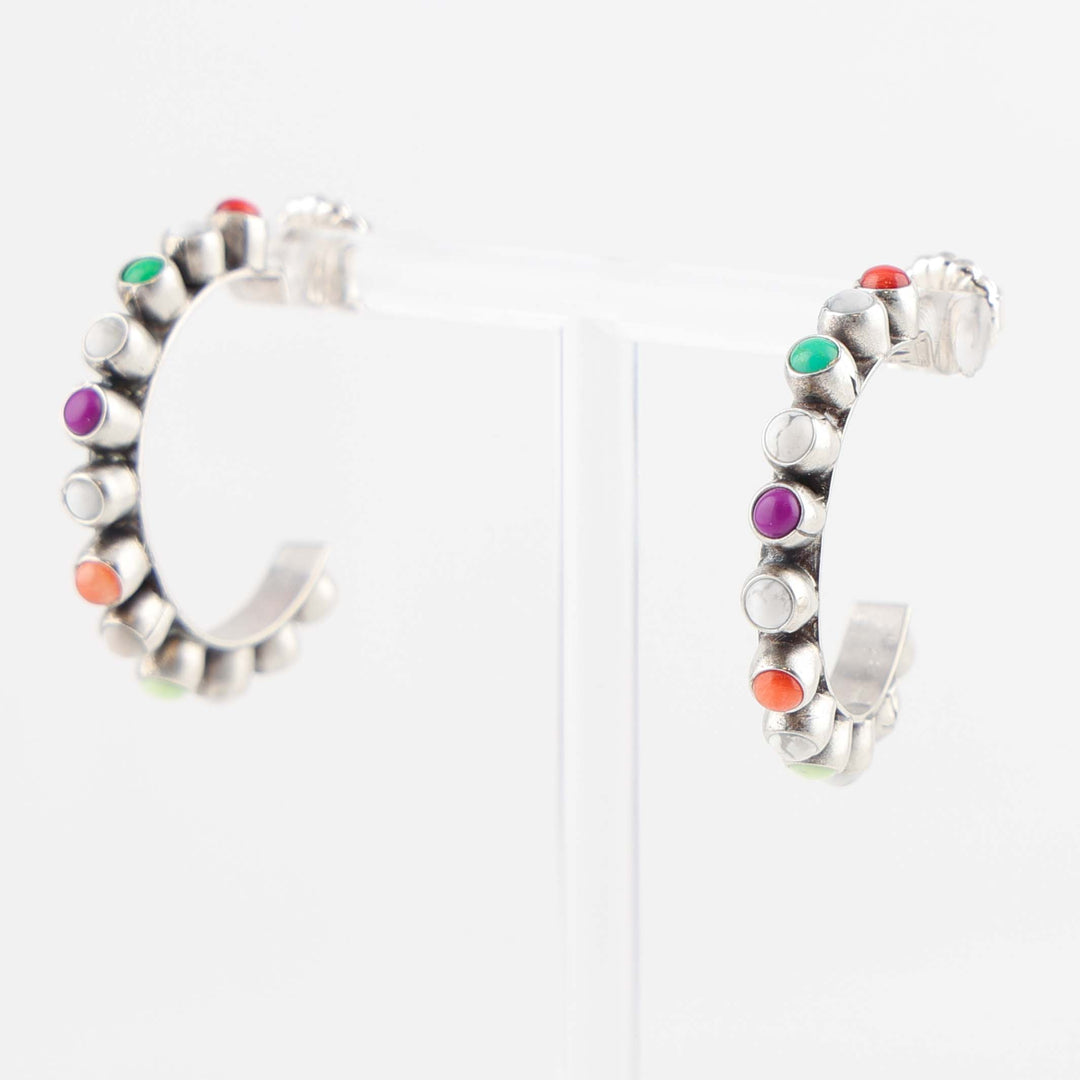 Multi-Stone Hoop Earrings