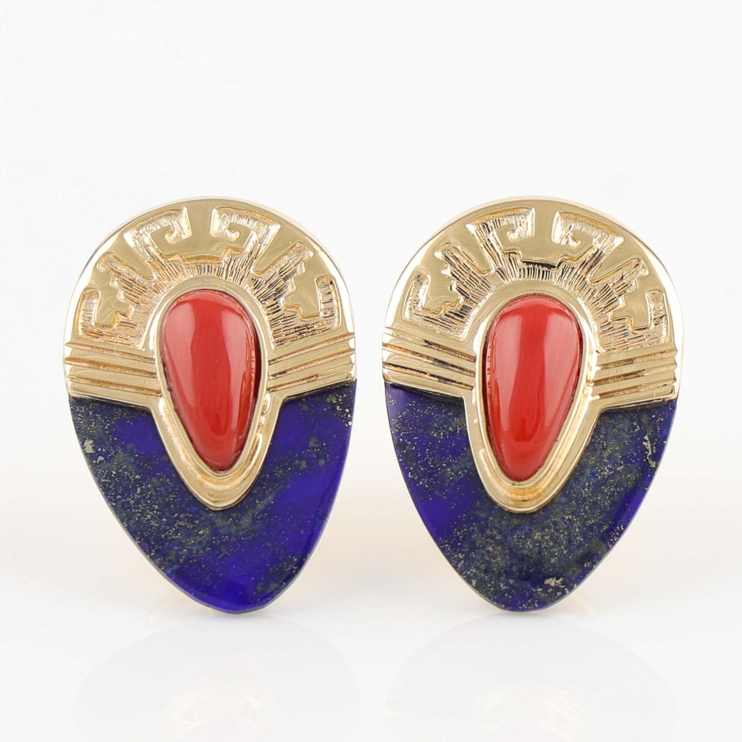 Coral and Lapis Gold Earrings