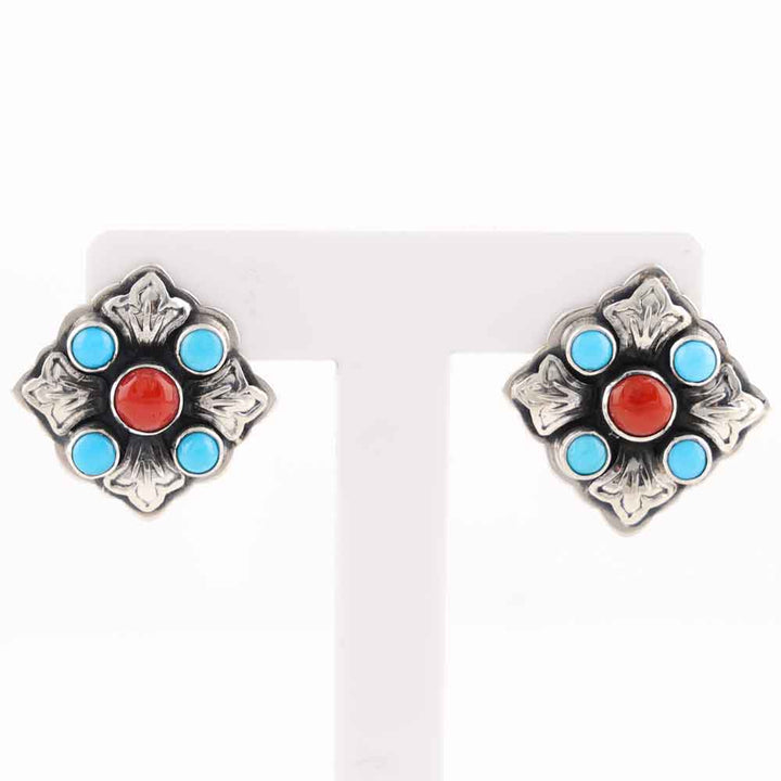 Turquoise and Coral Earrings