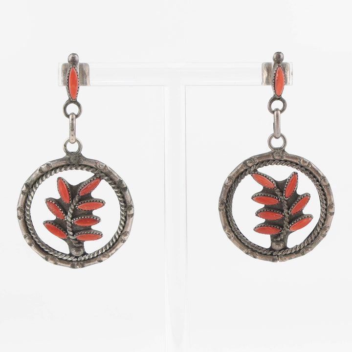 1960s Zuni Coral Leaf Earrings