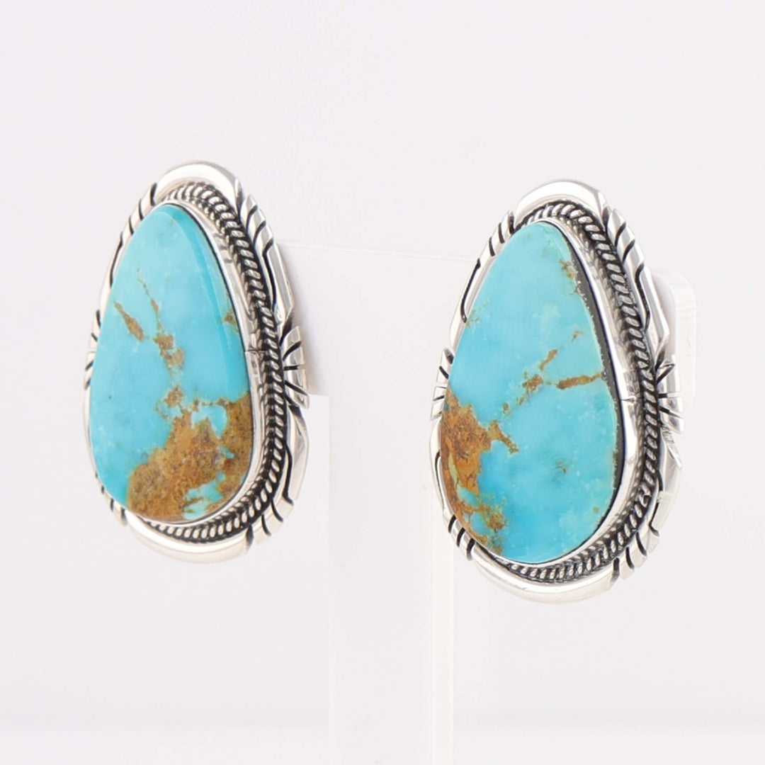 Blue Gem Turquoise Clip Earrings