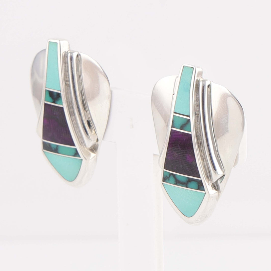 Navajo Inlay Clip Earrings