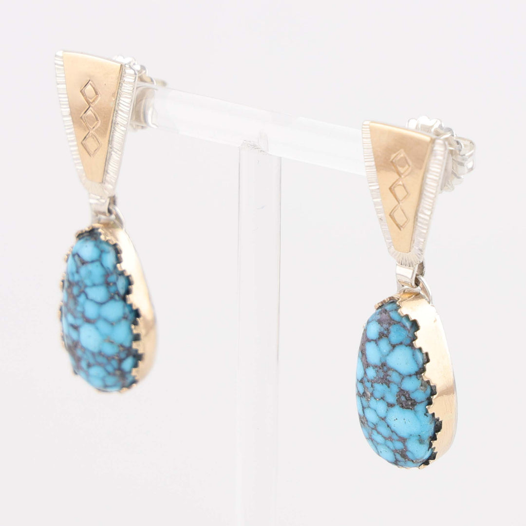 Kingman Turquoise and Gold Earrings