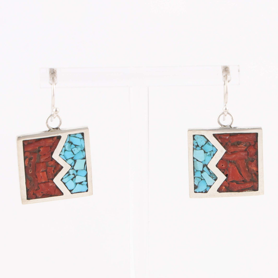 Turquoise and Coral Lightning Earrings
