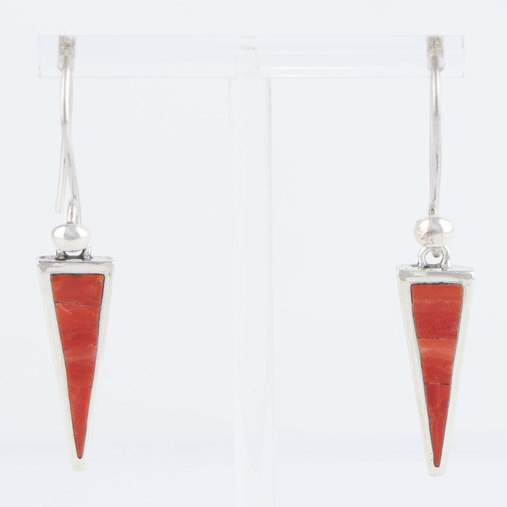 Coral Inlay Triangle Earrings