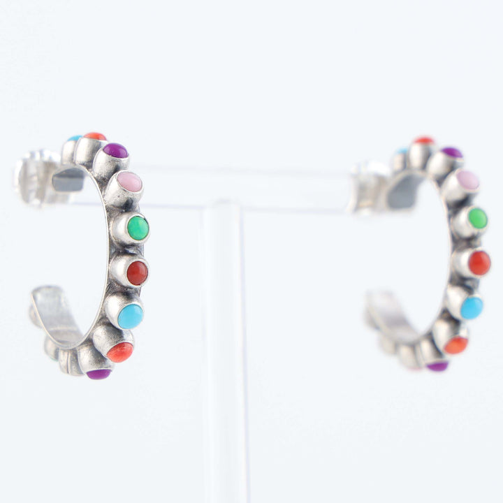 Multi-Stone Hoop Earrings