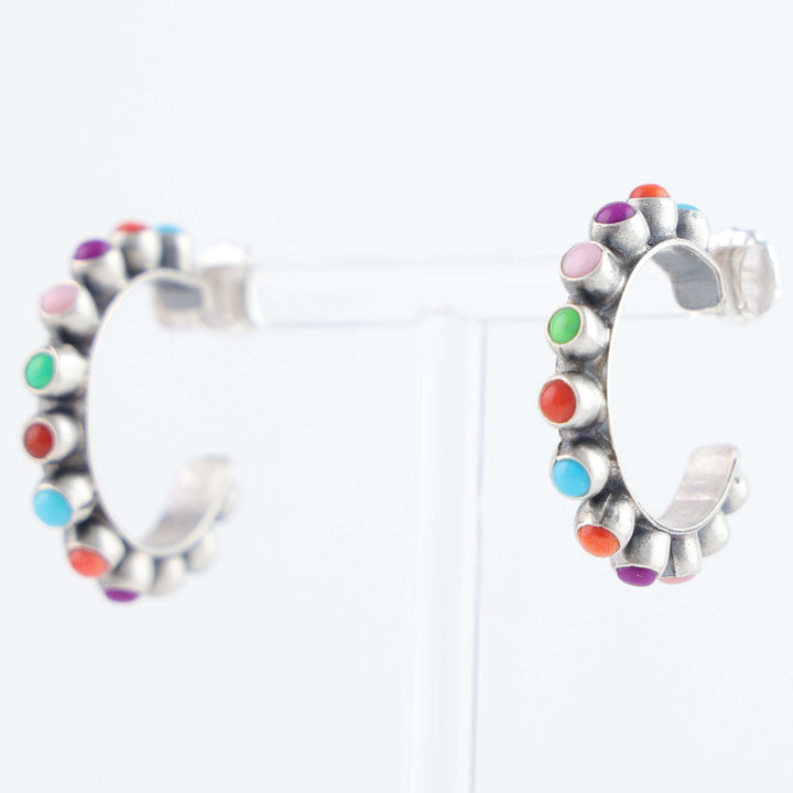 Multi-Stone Hoop Earrings