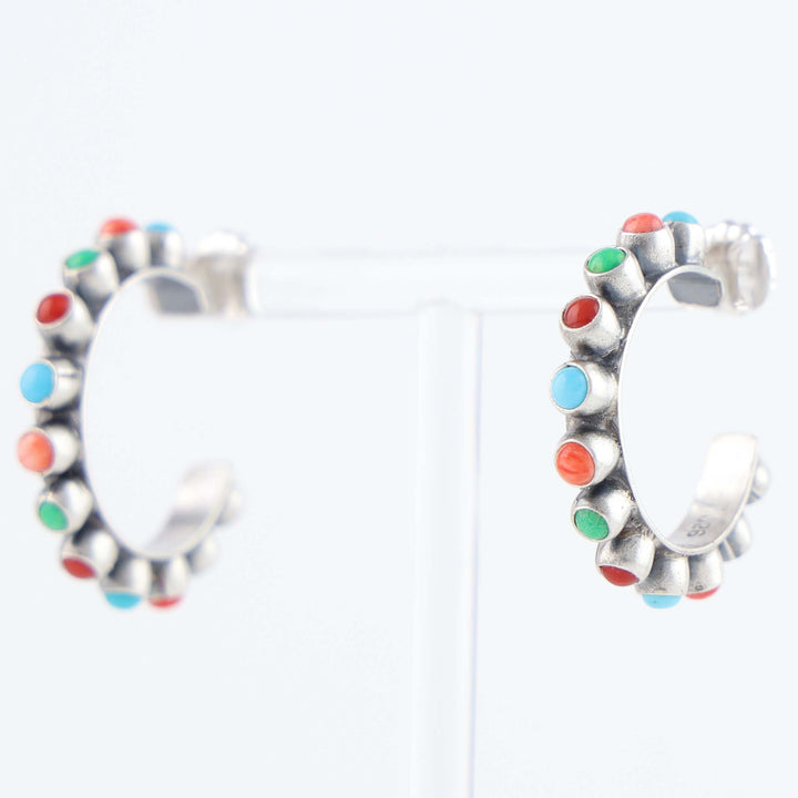 Multi-Stone Turquoise Hoop Earrings