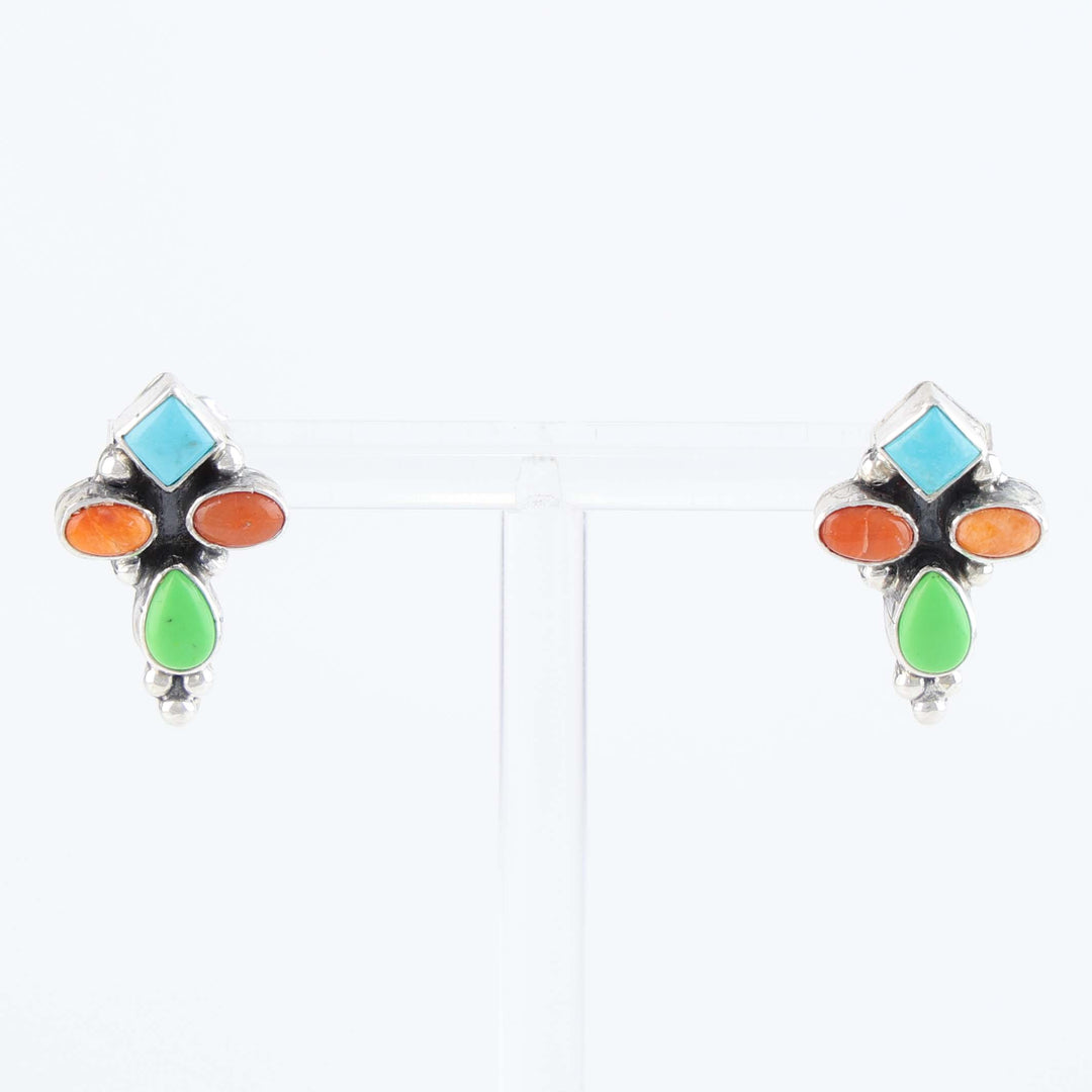 Multi-Stone Cross Post Earrings
