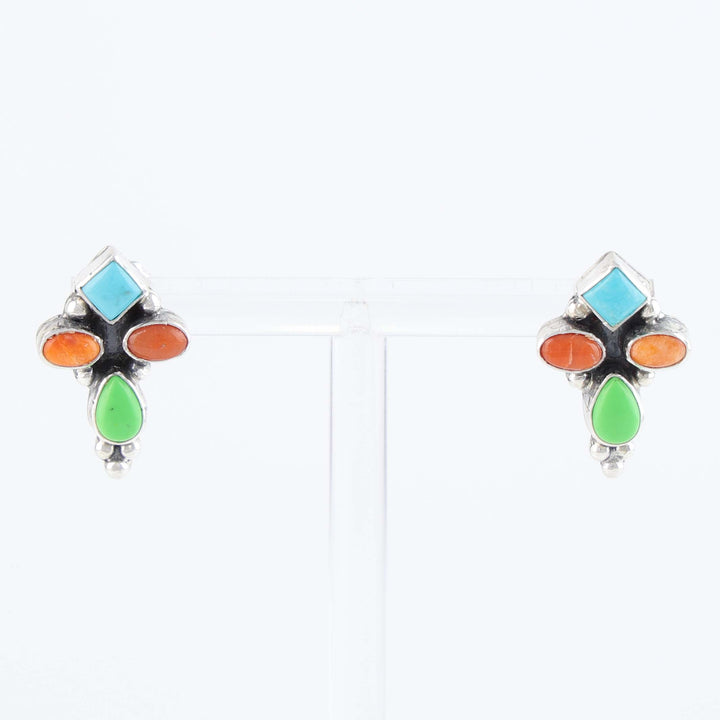 Multi-Stone Cross Post Earrings