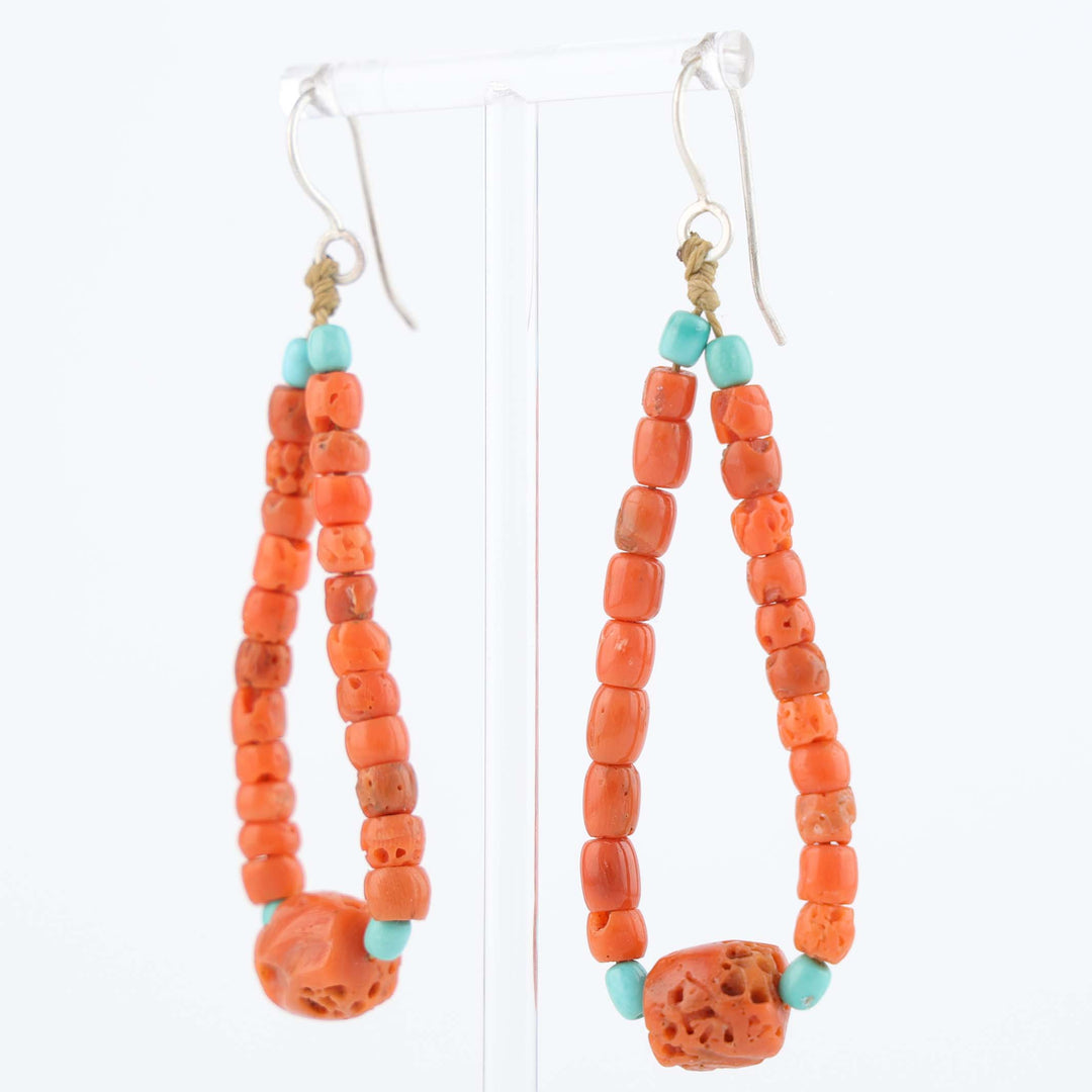 Navajo Coral and Turquoise Jacla Earrings