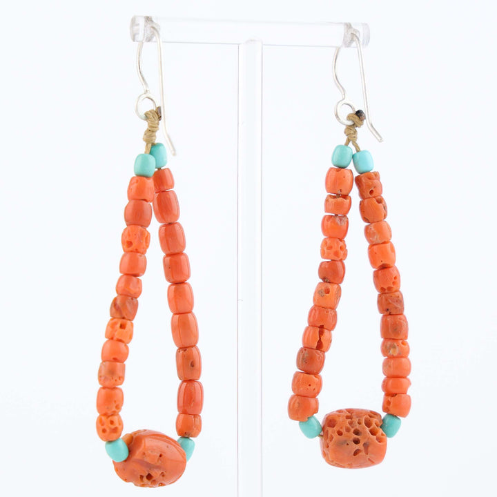 Navajo Coral and Turquoise Jacla Earrings