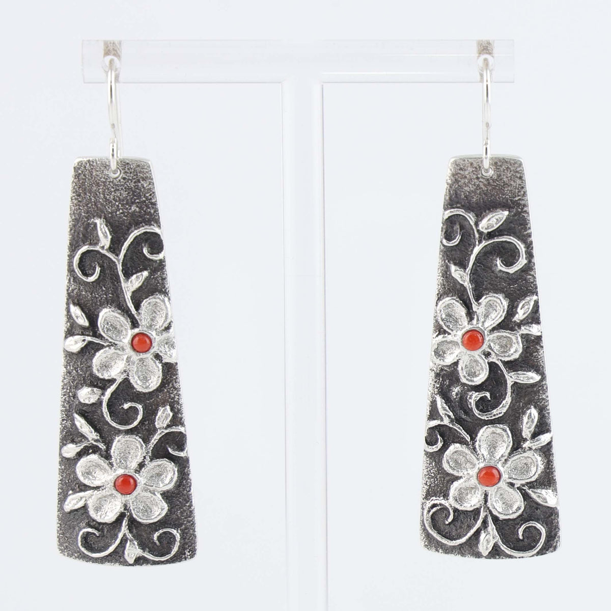 Navajo Coral Flower Earrings by Rebecca T Begay