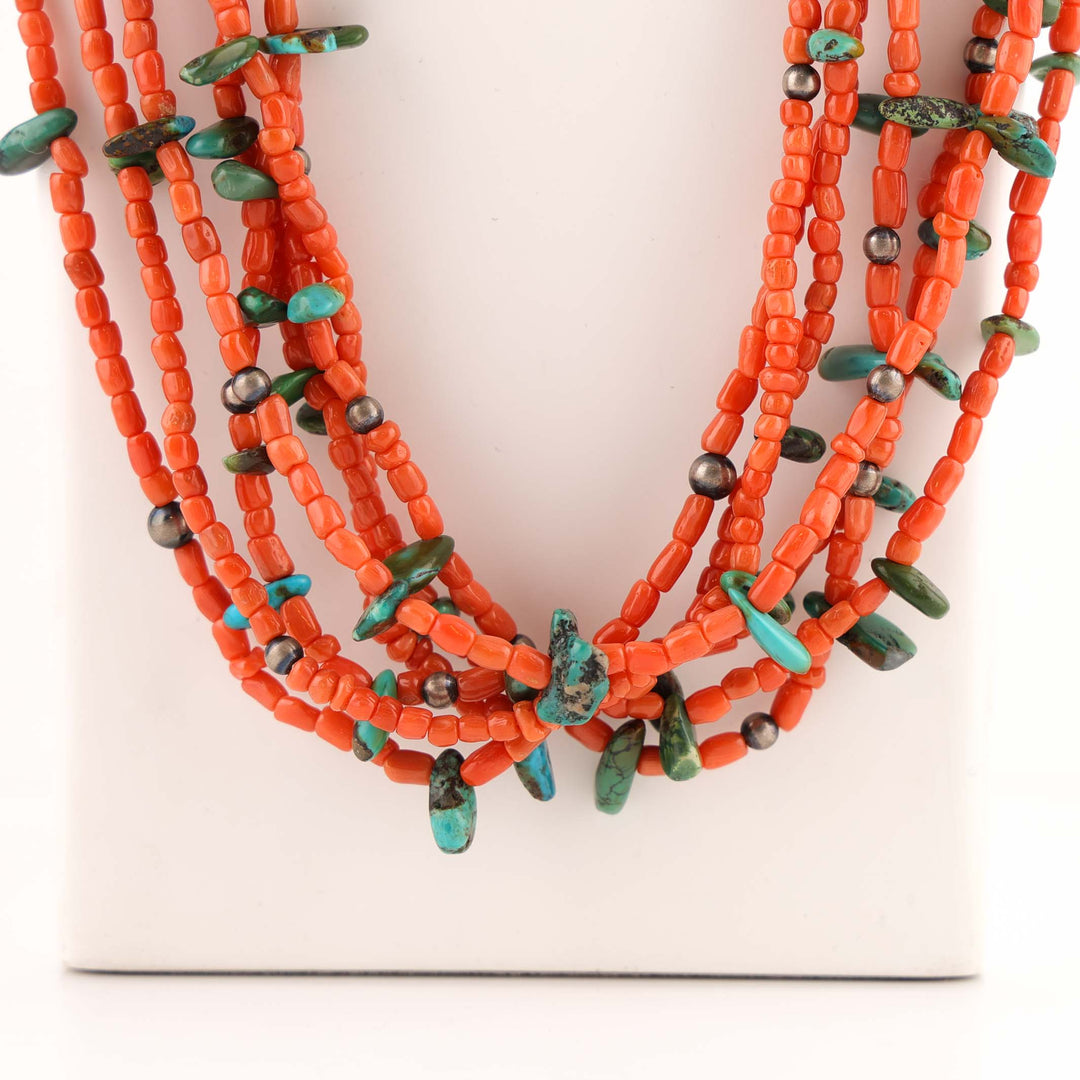 Collier Corail et Turquoise