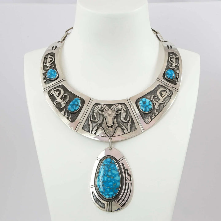 1970s Ram Necklace with Turquoise