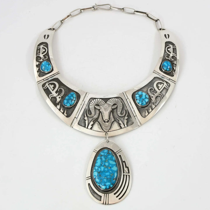 1970s Ram Necklace with Turquoise