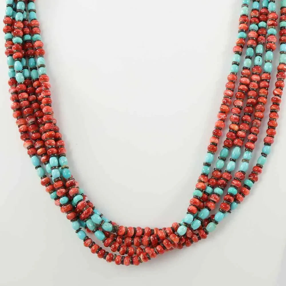 Spiny Oyster and Turquoise Necklace