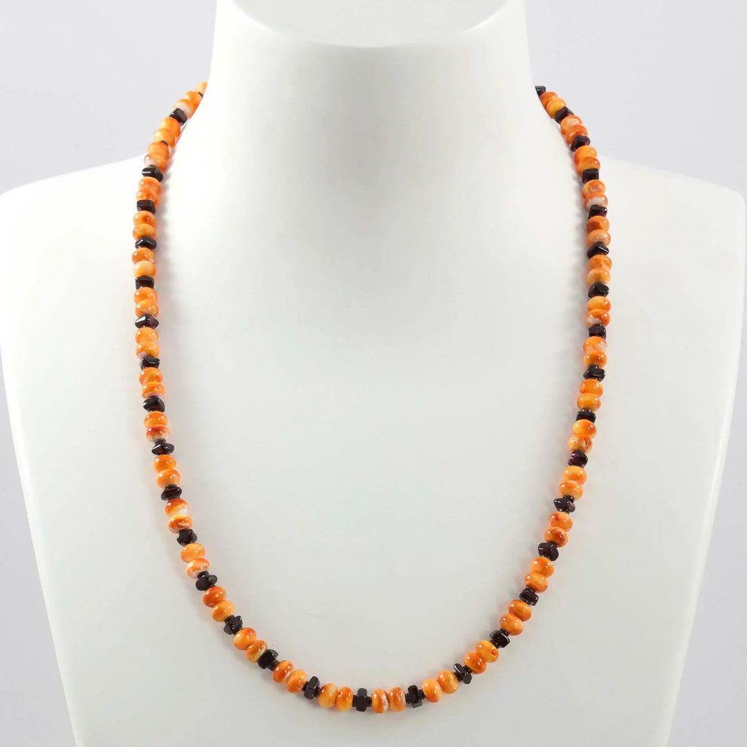 Spiny Oyster Shell and Garnet Necklace
