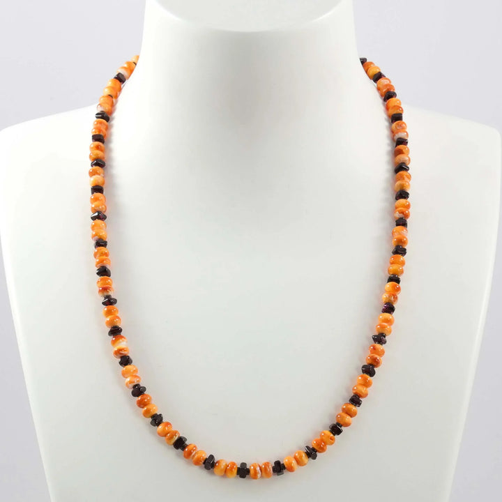 Spiny Oyster Shell and Garnet Necklace