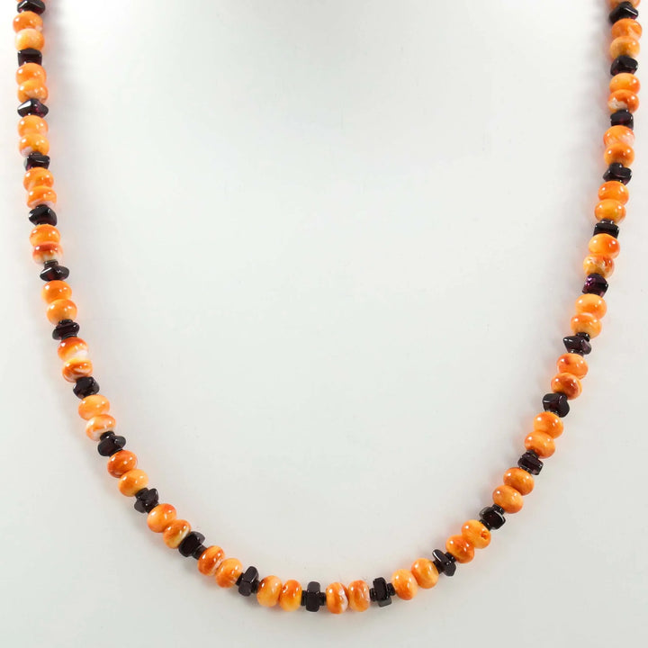 Spiny Oyster Shell and Garnet Necklace