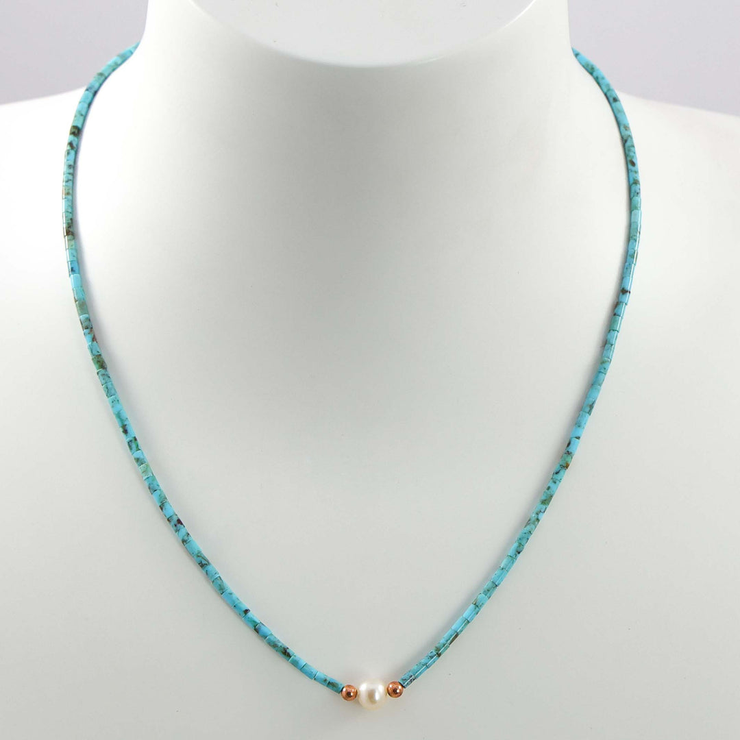 Kingman Turquoise and Pearl Necklace