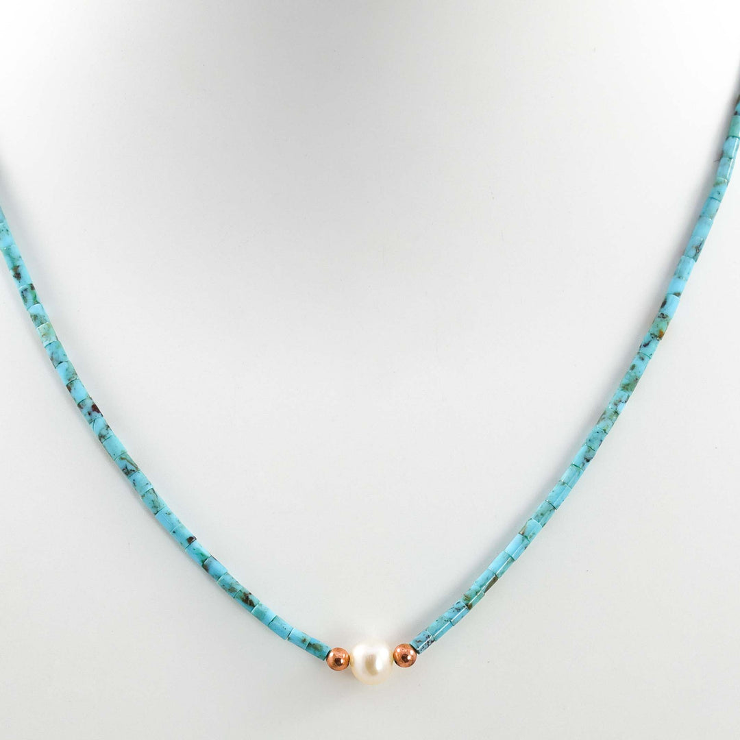 Kingman Turquoise and Pearl Necklace