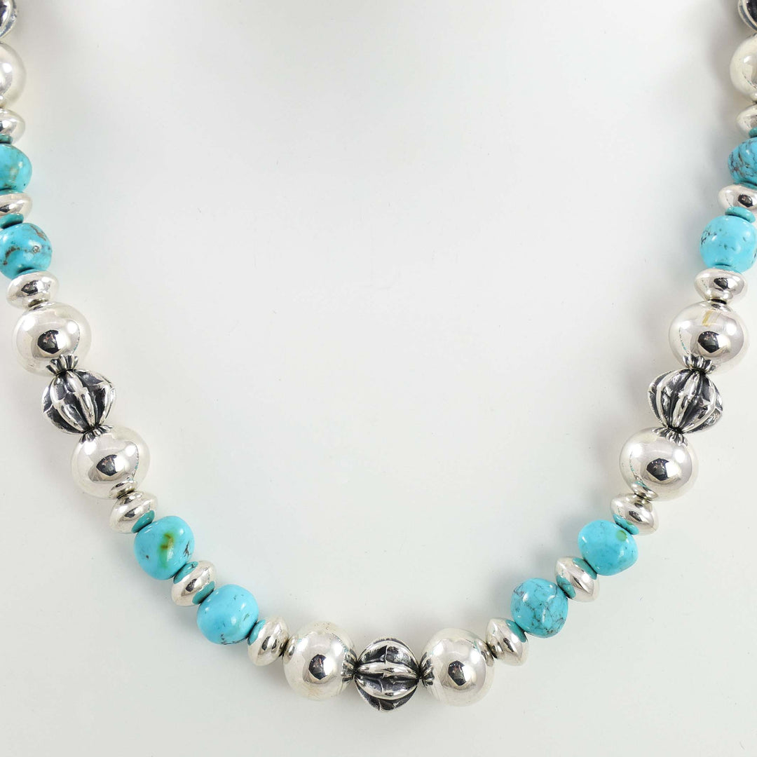 Turquoise and Silver Bead Necklace