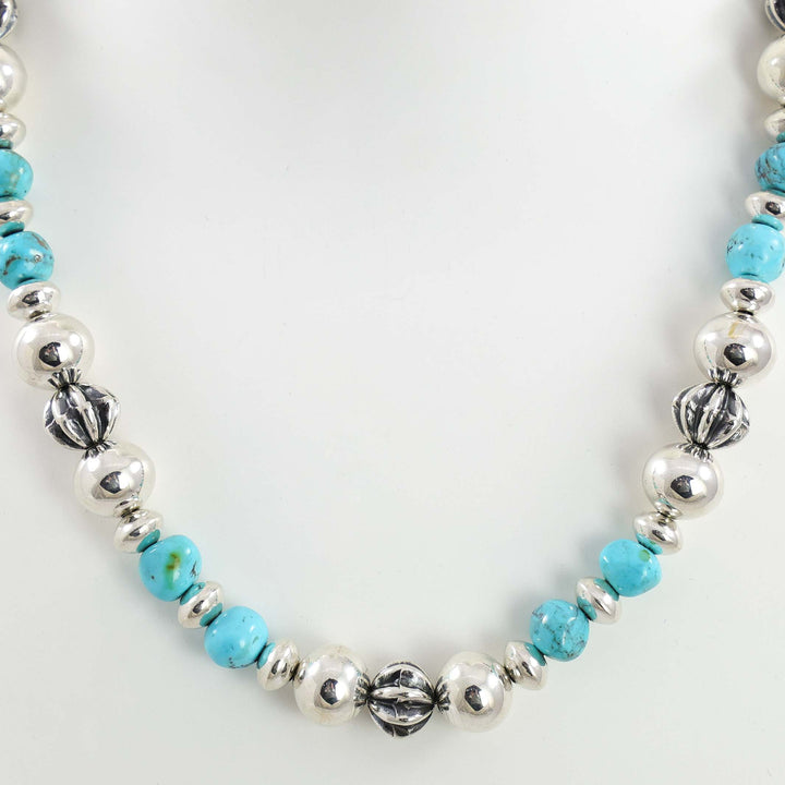 Turquoise and Silver Bead Necklace