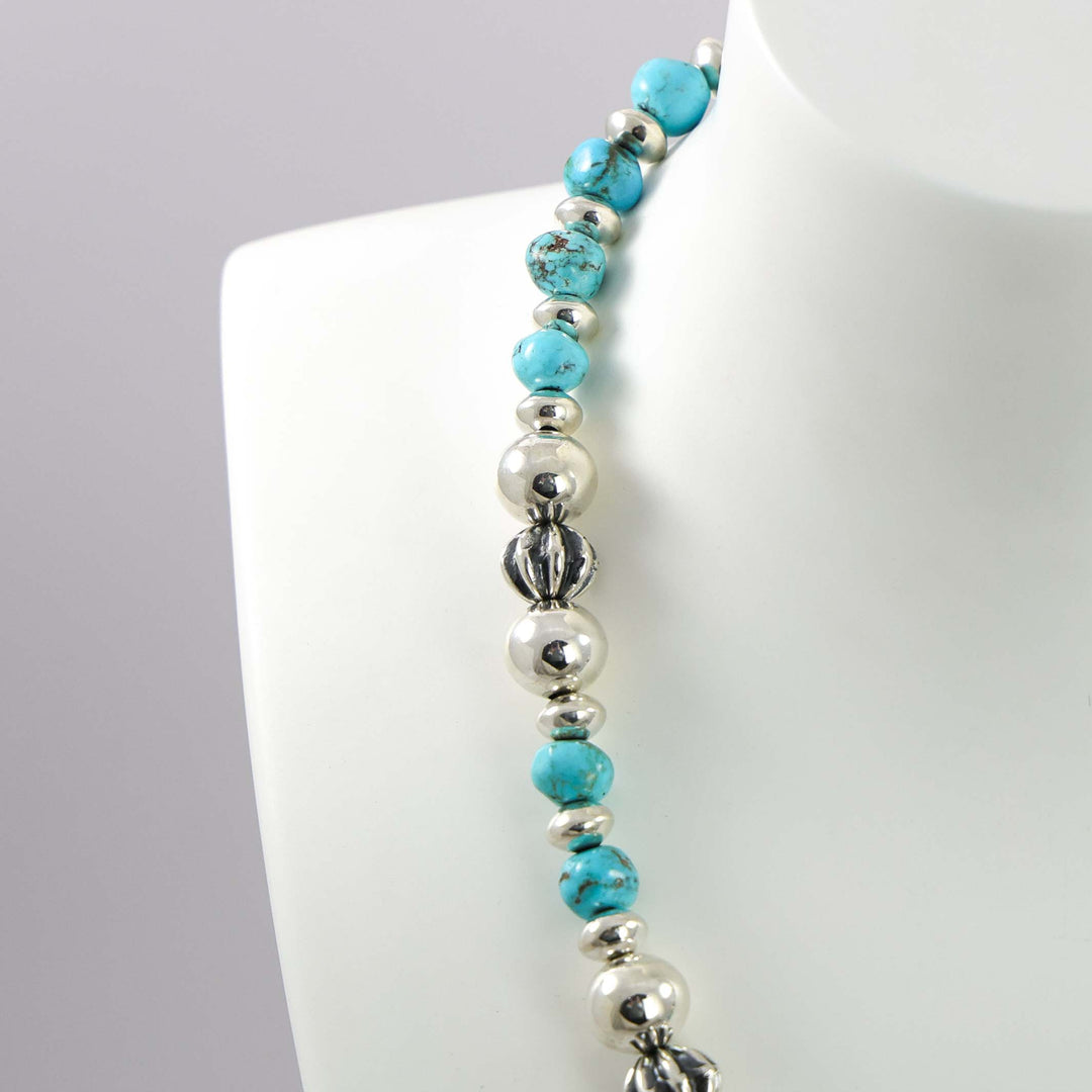 Turquoise and Silver Bead Necklace