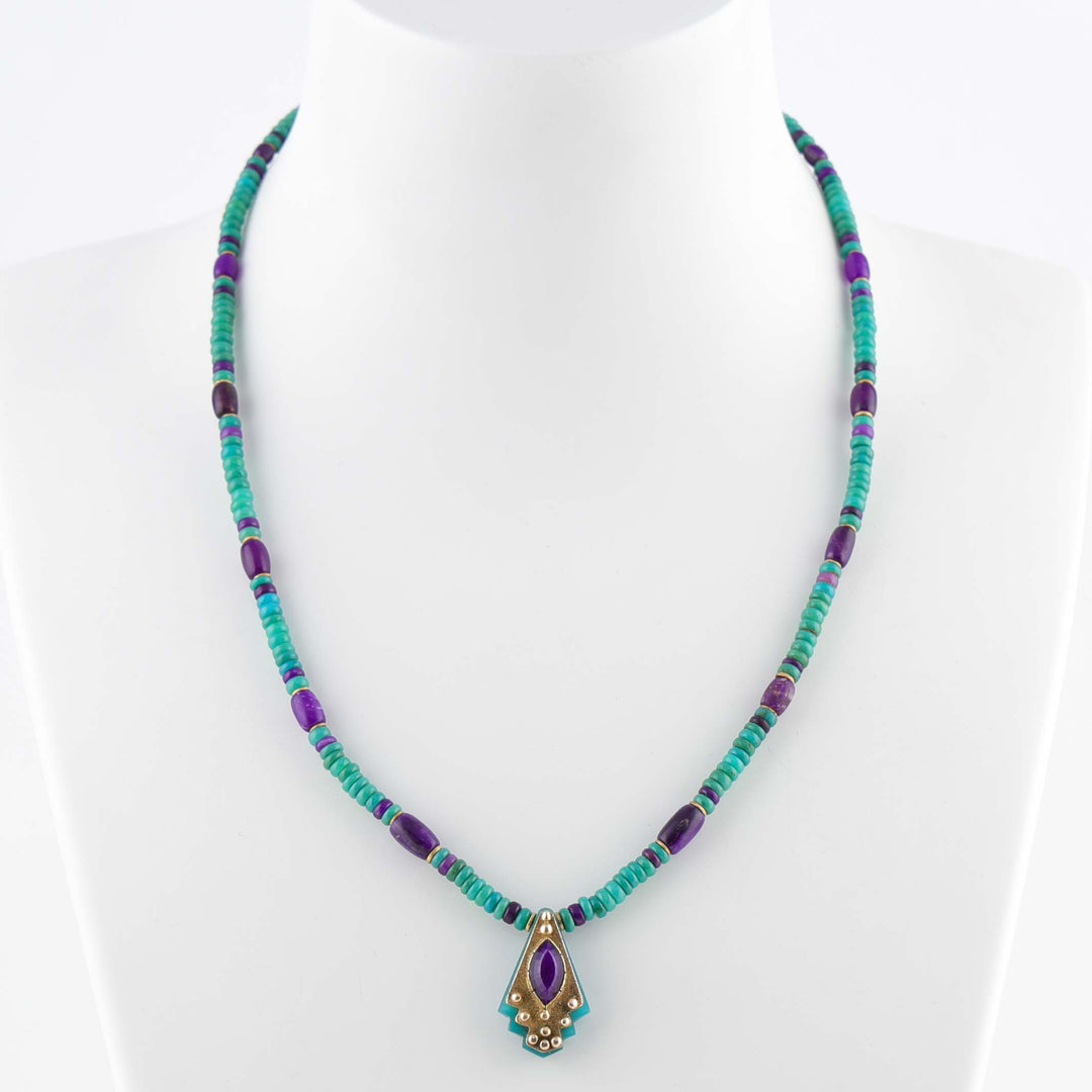 Sugilite and Gem Silica 18k Gold Necklace