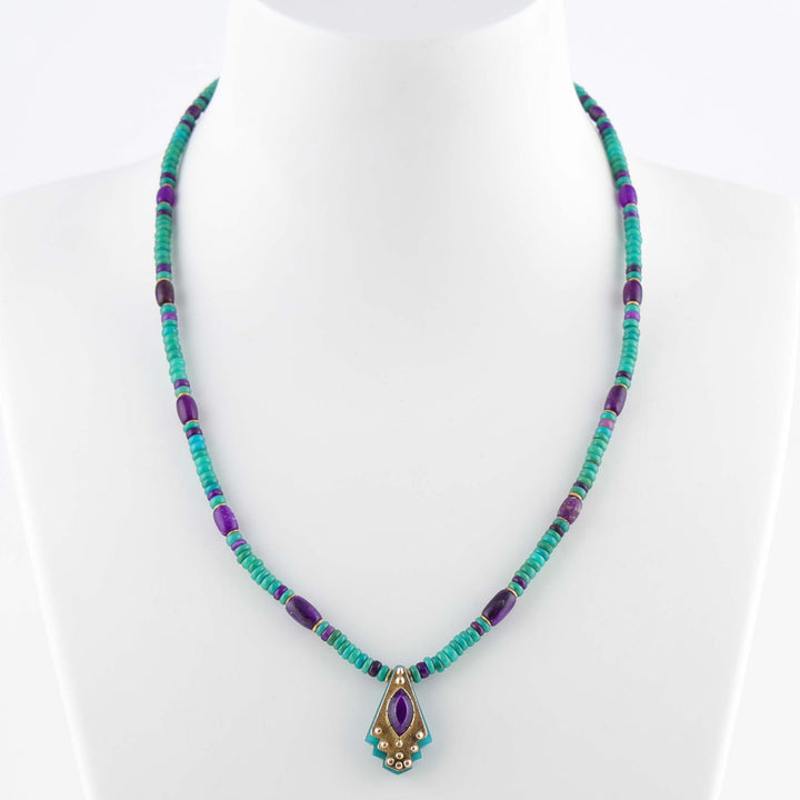 Sugilite and Gem Silica 18k Gold Necklace